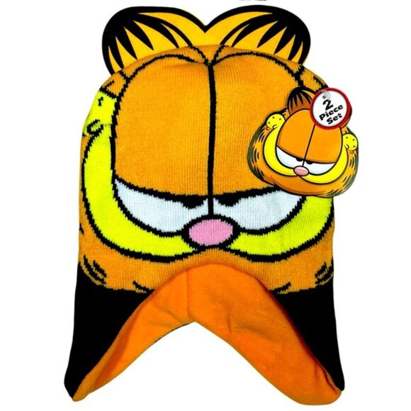 Garfield Hat Gloves Knit Set Nickelodeon Black Orange NEW Unisex Kids One Size - Picture 2 of 16